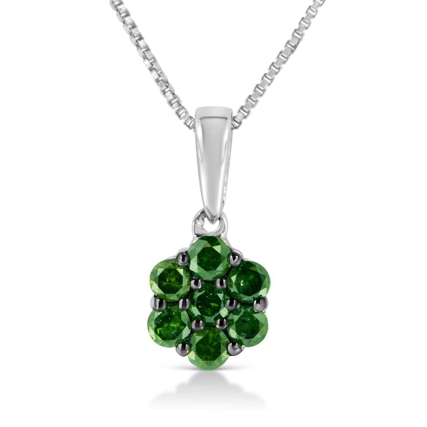 .925 Sterling Silver Prong Set Color Treated Diamond Floral Cluster 18" Pendant Necklace-1