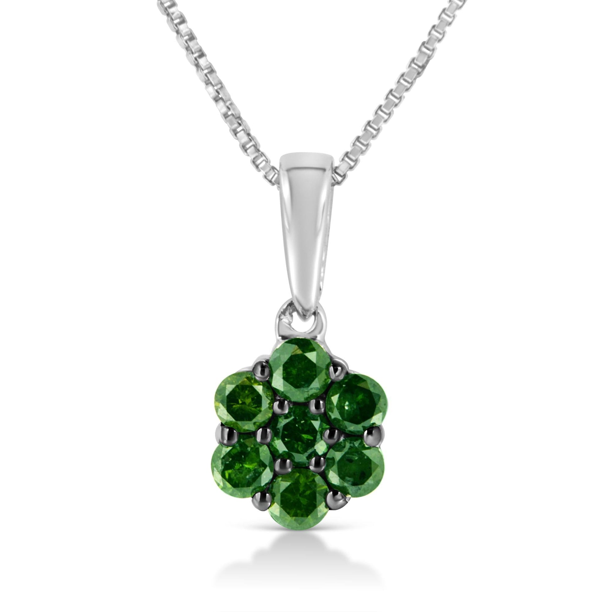 .925 Sterling Silver Prong Set Color Treated Diamond Floral Cluster 18" Pendant Necklace-1