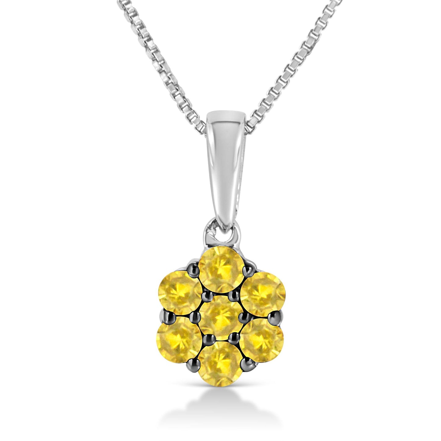 .925 Sterling Silver Prong Set Color Treated Diamond Floral Cluster 18" Pendant Necklace-0