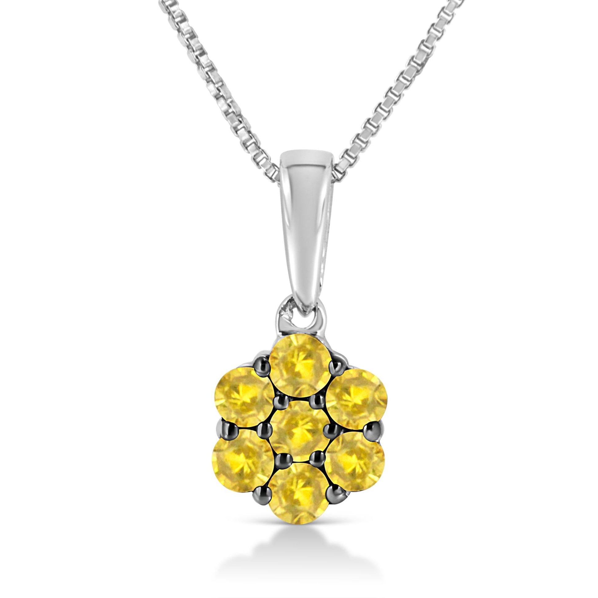 .925 Sterling Silver Prong Set Color Treated Diamond Floral Cluster 18" Pendant Necklace-0