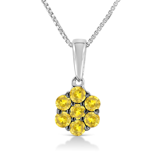 .925 Sterling Silver Prong Set Color Treated Diamond Floral Cluster 18" Pendant Necklace-0