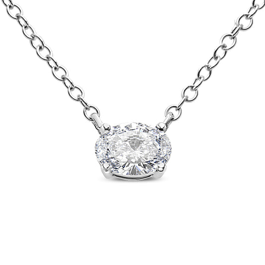 14K White Gold 1/2 Cttw Lab Grown Oval Shape Solitaire Diamond East West 18" Pendant Necklace (E-F Color, VS1-VS2 Clarity)-0