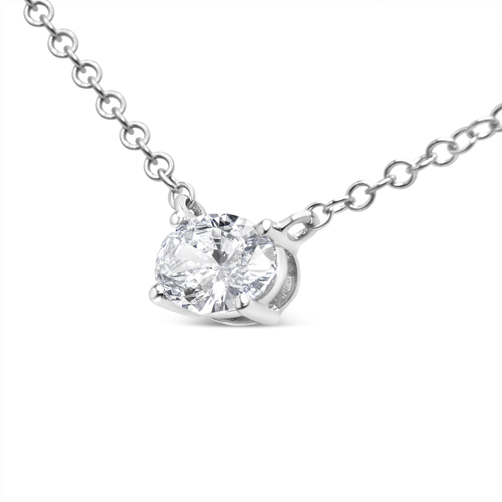 14K White Gold 1/2 Cttw Lab Grown Oval Shape Solitaire Diamond East West 18" Pendant Necklace (E-F Color, VS1-VS2 Clarity)-1