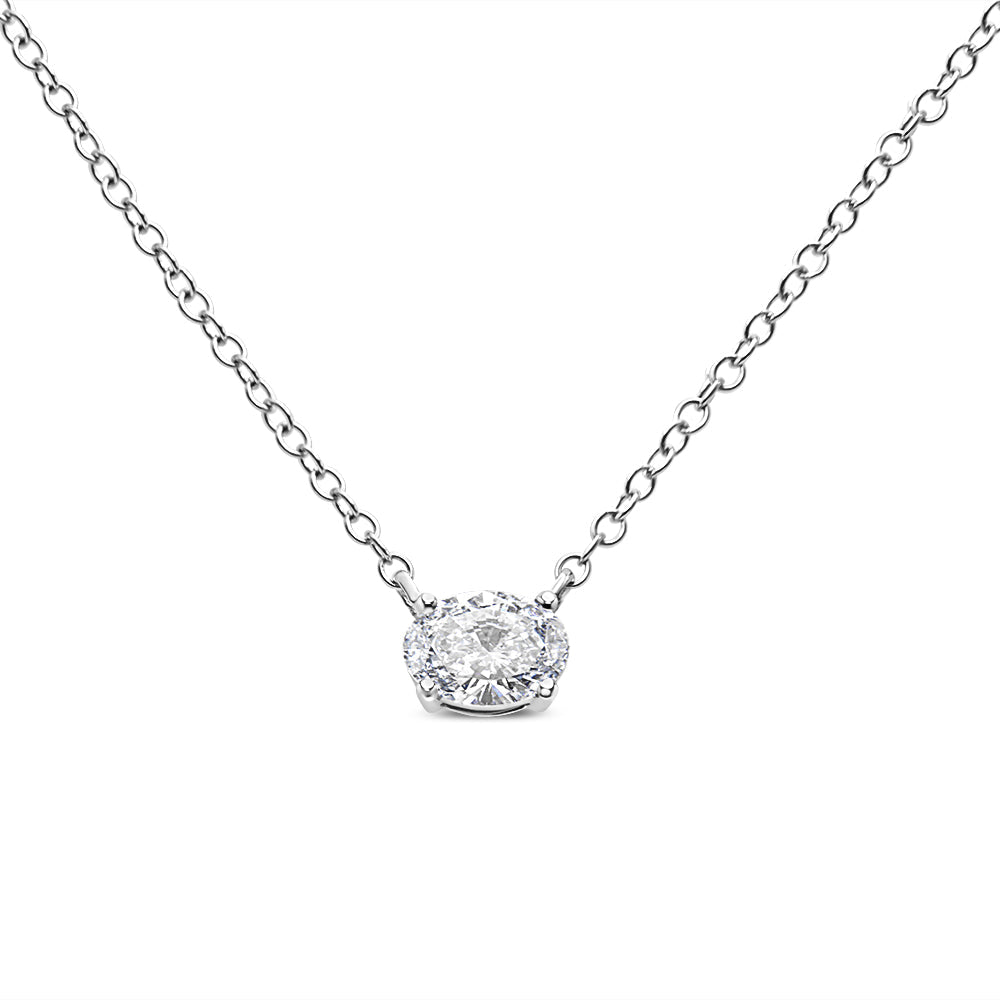 14K White Gold 1/2 Cttw Lab Grown Oval Shape Solitaire Diamond East West 18" Pendant Necklace (E-F Color, VS1-VS2 Clarity)-3