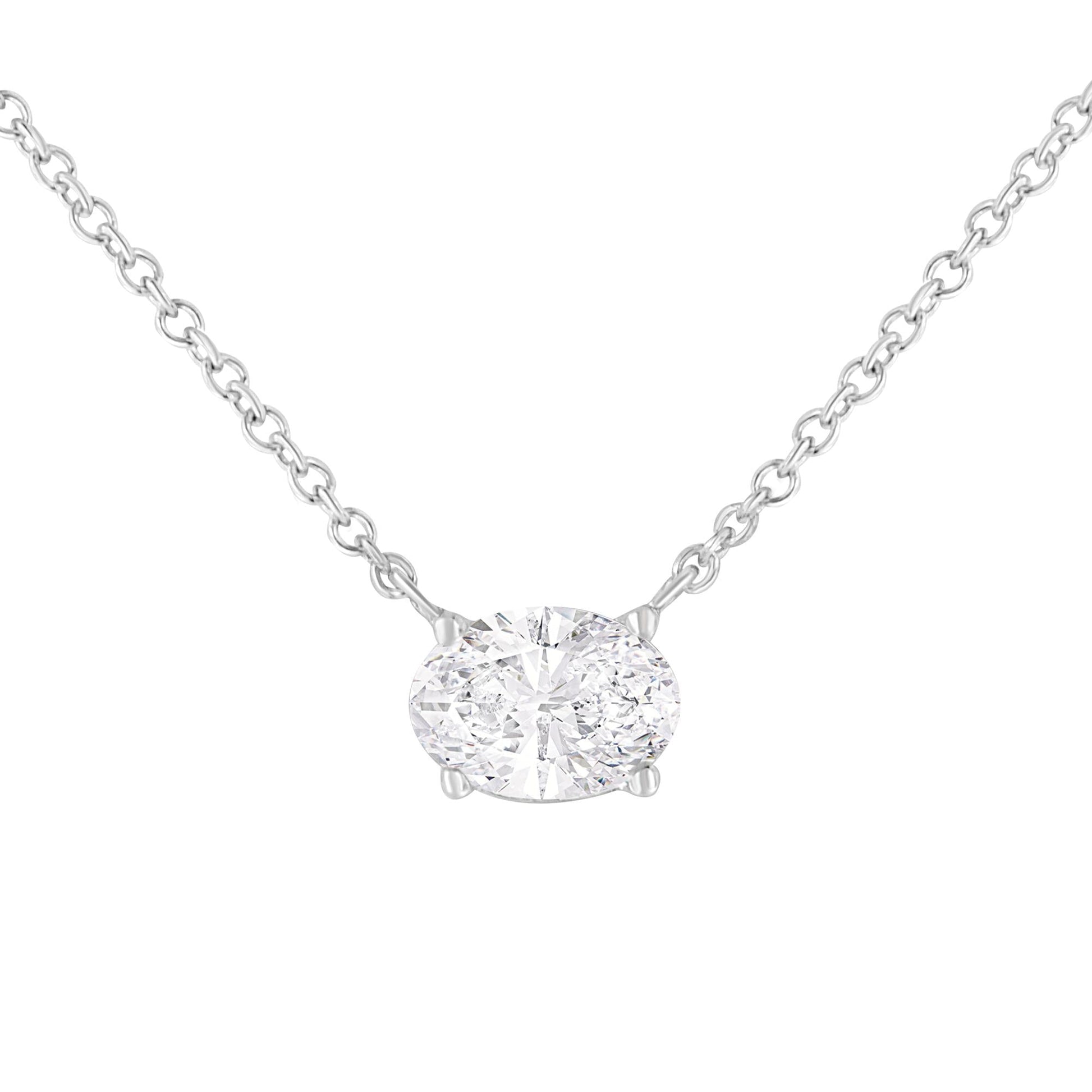 IGI Certified 10K White Gold 1/2 cttw Lab Grown Oval Shape Solitaire Diamond East West 18" Pendant Necklace (E-F Color, VS1-VS2 Clarity)-0