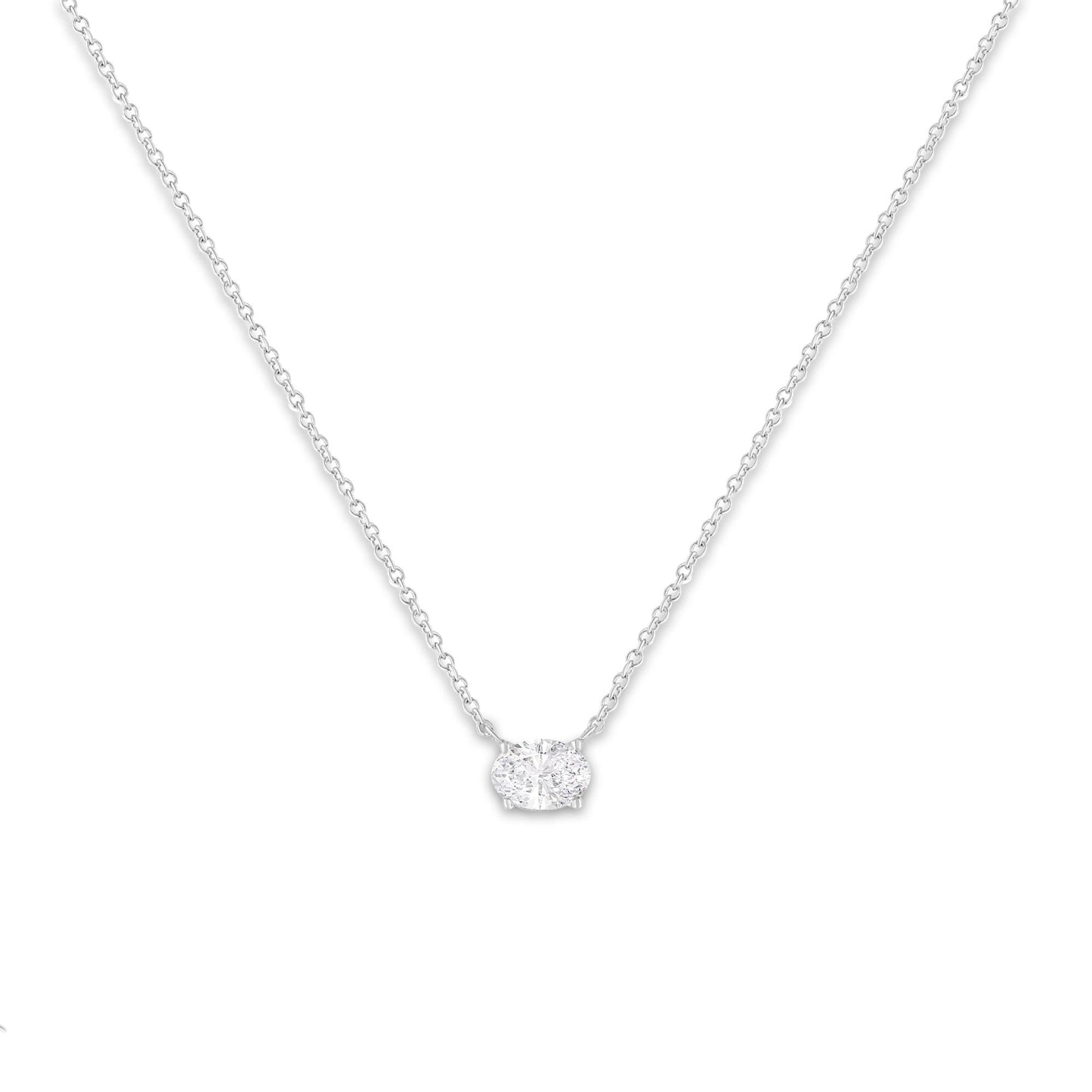 IGI Certified 10K White Gold 1/2 cttw Lab Grown Oval Shape Solitaire Diamond East West 18" Pendant Necklace (E-F Color, VS1-VS2 Clarity)-1