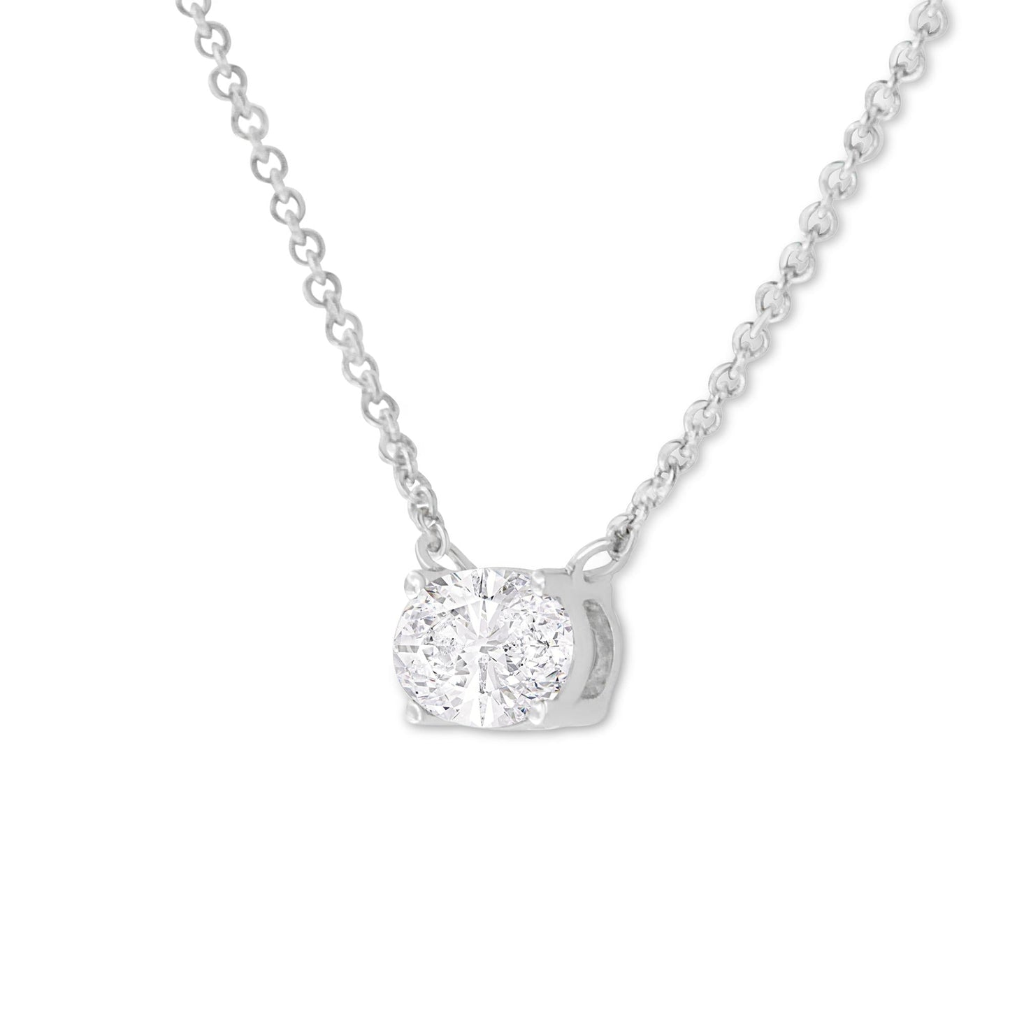 IGI Certified 10K White Gold 1/2 cttw Lab Grown Oval Shape Solitaire Diamond East West 18" Pendant Necklace (E-F Color, VS1-VS2 Clarity)-3