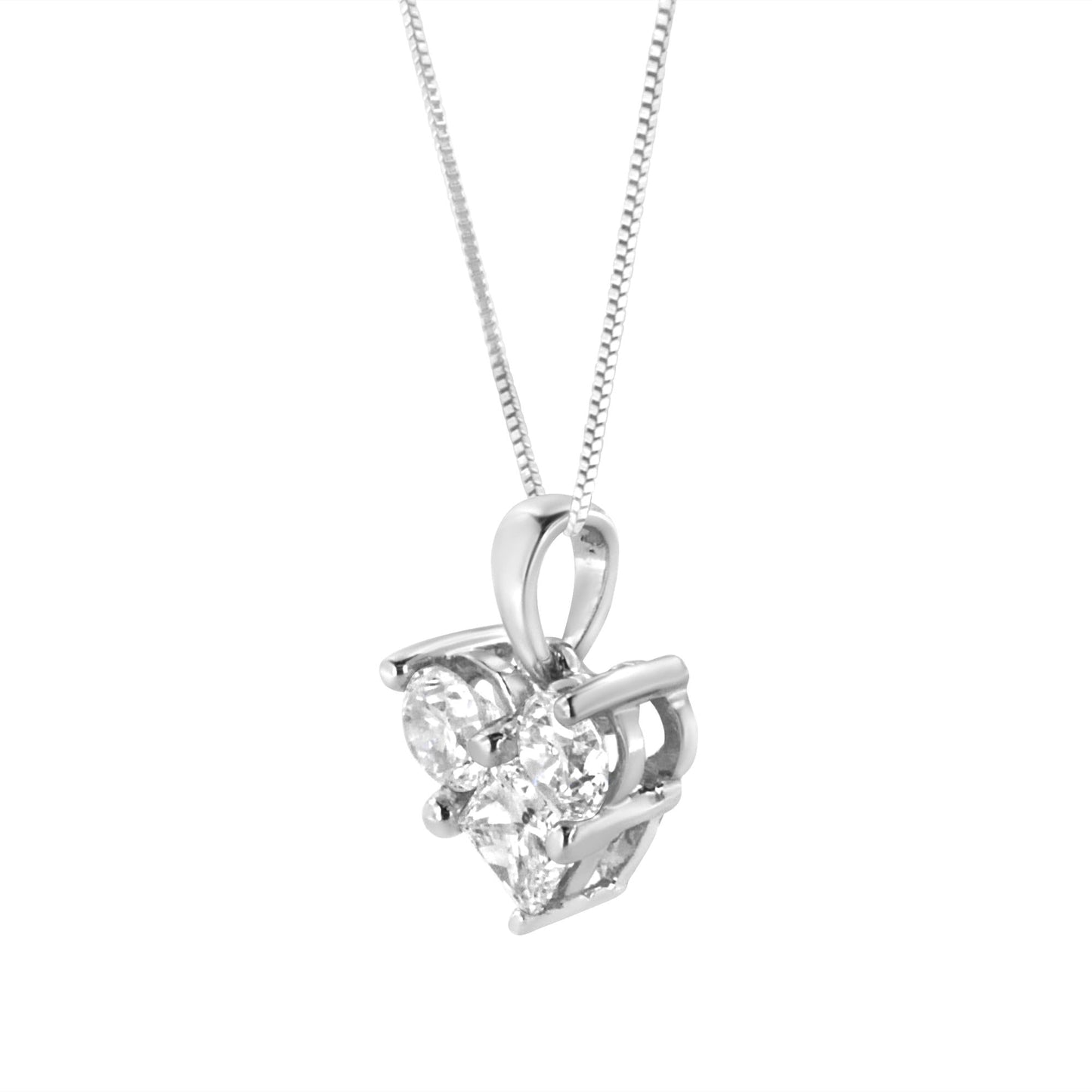 10K White Gold 1.0 Cttw Round-Cut and Princess-Cut Diamond Heart Shaped 18" Pendant Necklace (H-I Color, SI2-I1 Clarity)-3