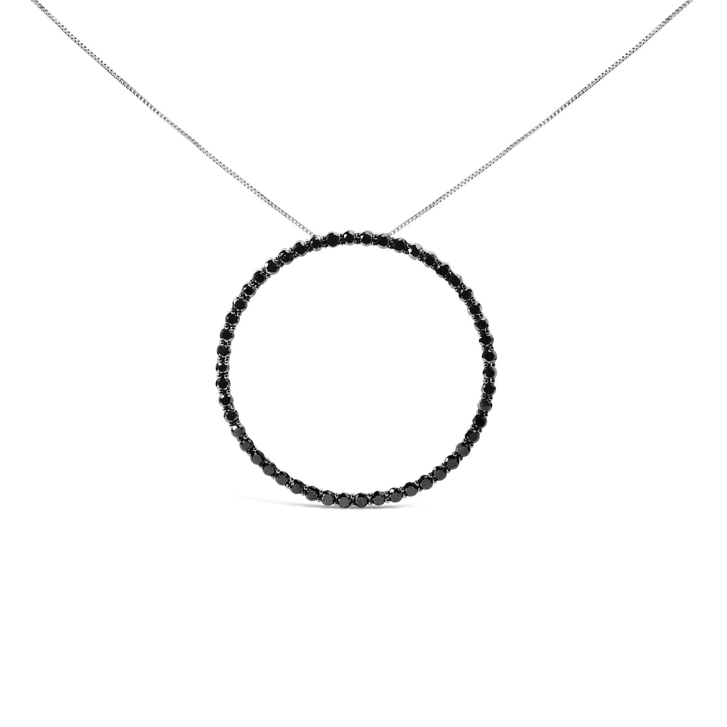 .925 Sterling Silver Black Diamond Open Hoop Circle 18" Pendant Necklace (Black Color, I2-I3 Clarity)-4