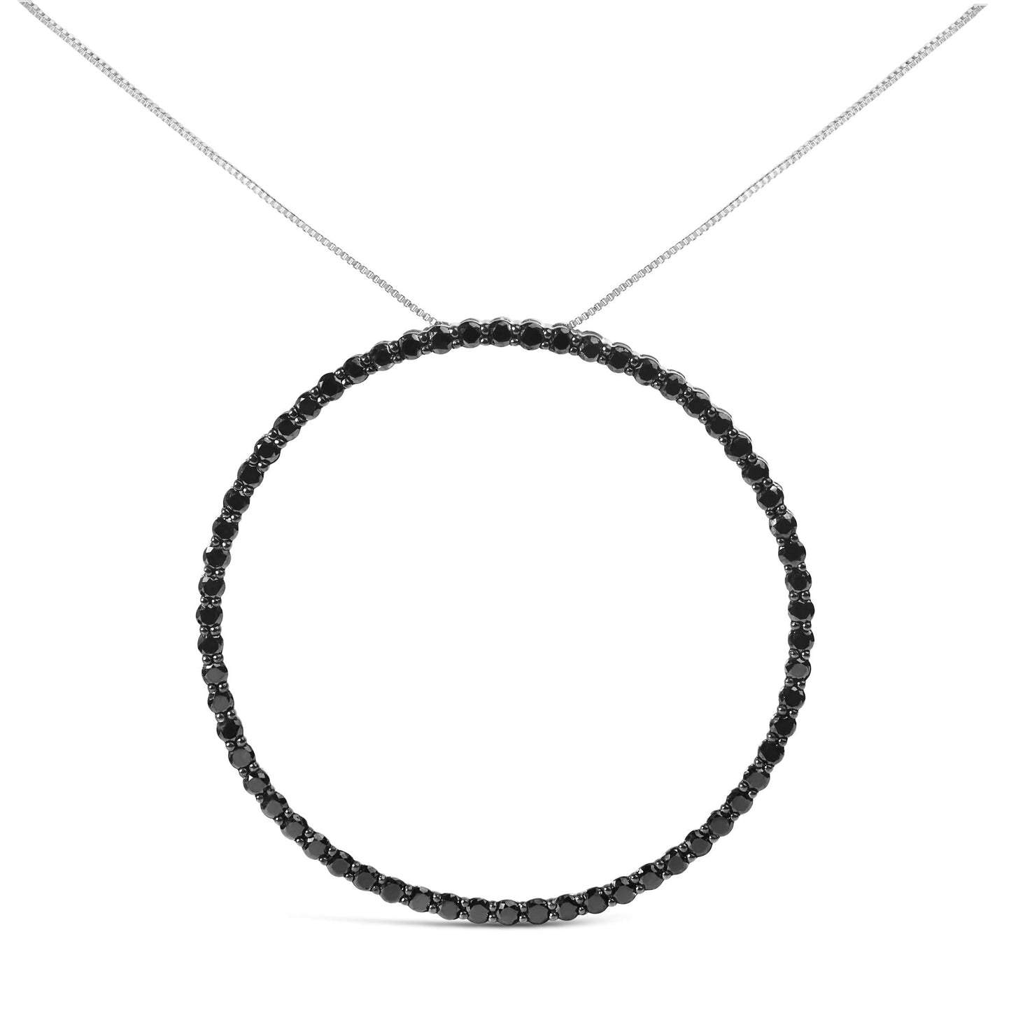.925 Sterling Silver Black Diamond Open Hoop Circle 18" Pendant Necklace (Black Color, I2-I3 Clarity)-3