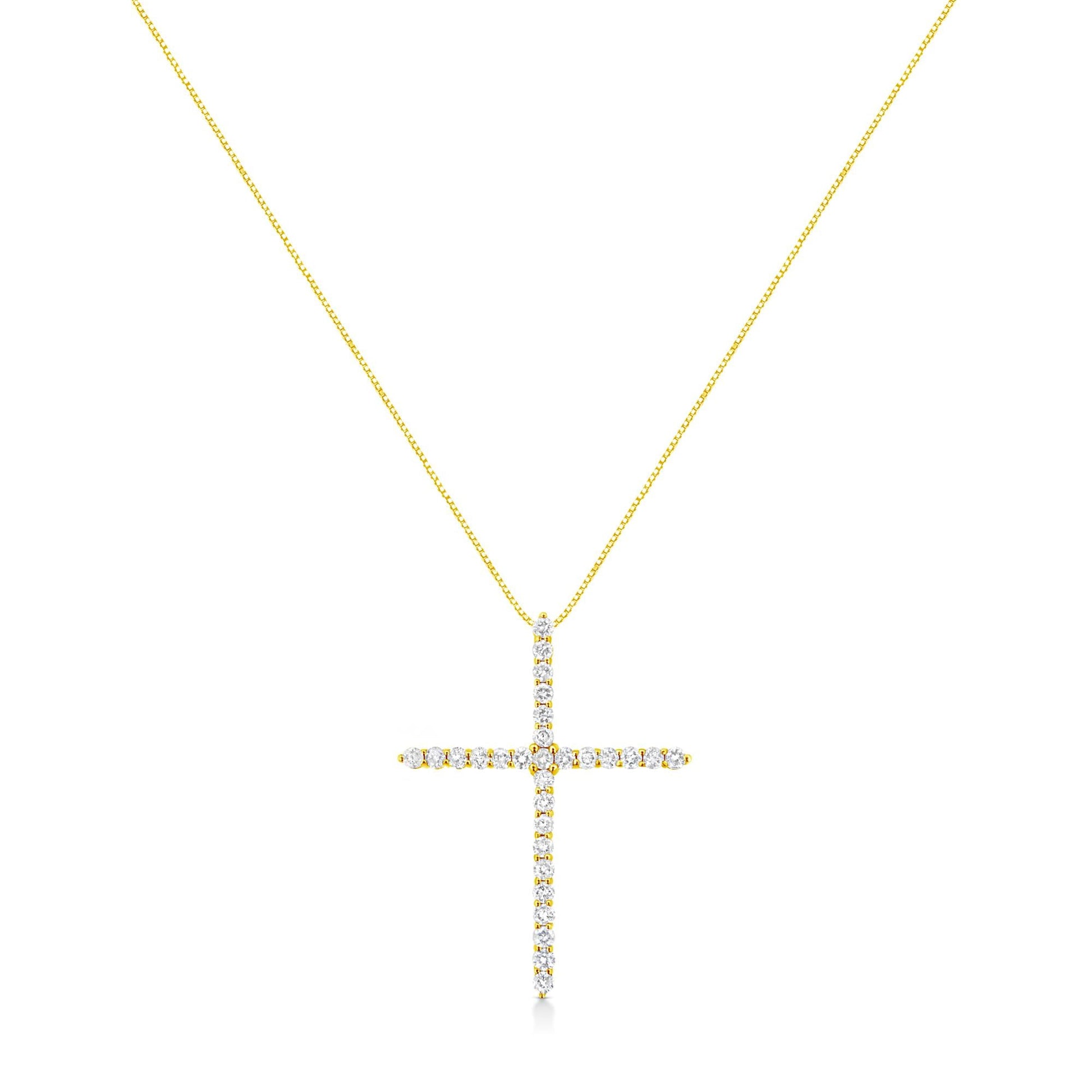 10K Yellow Gold Plated .925 Sterling Silver 3.0 Cttw Prong-Set Round Brilliant Cut Diamond Cross 18" Pendant Necklace (J-K Color, I1-I2 Clarity)-1