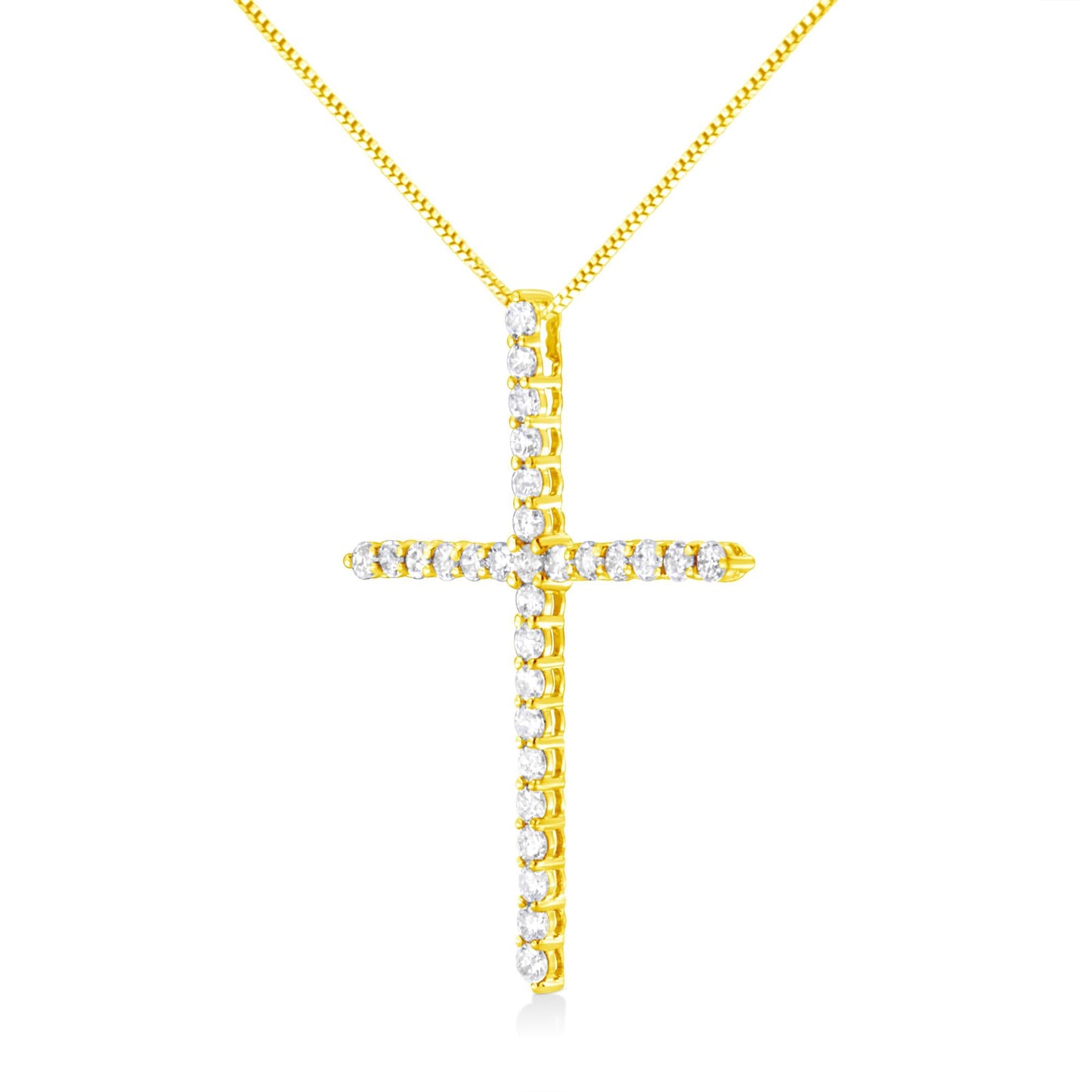 10K Yellow Gold Plated .925 Sterling Silver 3.0 Cttw Prong-Set Round Brilliant Cut Diamond Cross 18" Pendant Necklace (J-K Color, I1-I2 Clarity)-3