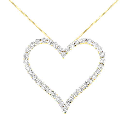 10k Yellow Gold Plated .925 Sterling Silver 3.0 cttw Round-Cut Diamond Open Heart Pendant Necklace (J-K Color, I1-I2 Clarity) - 18"-0