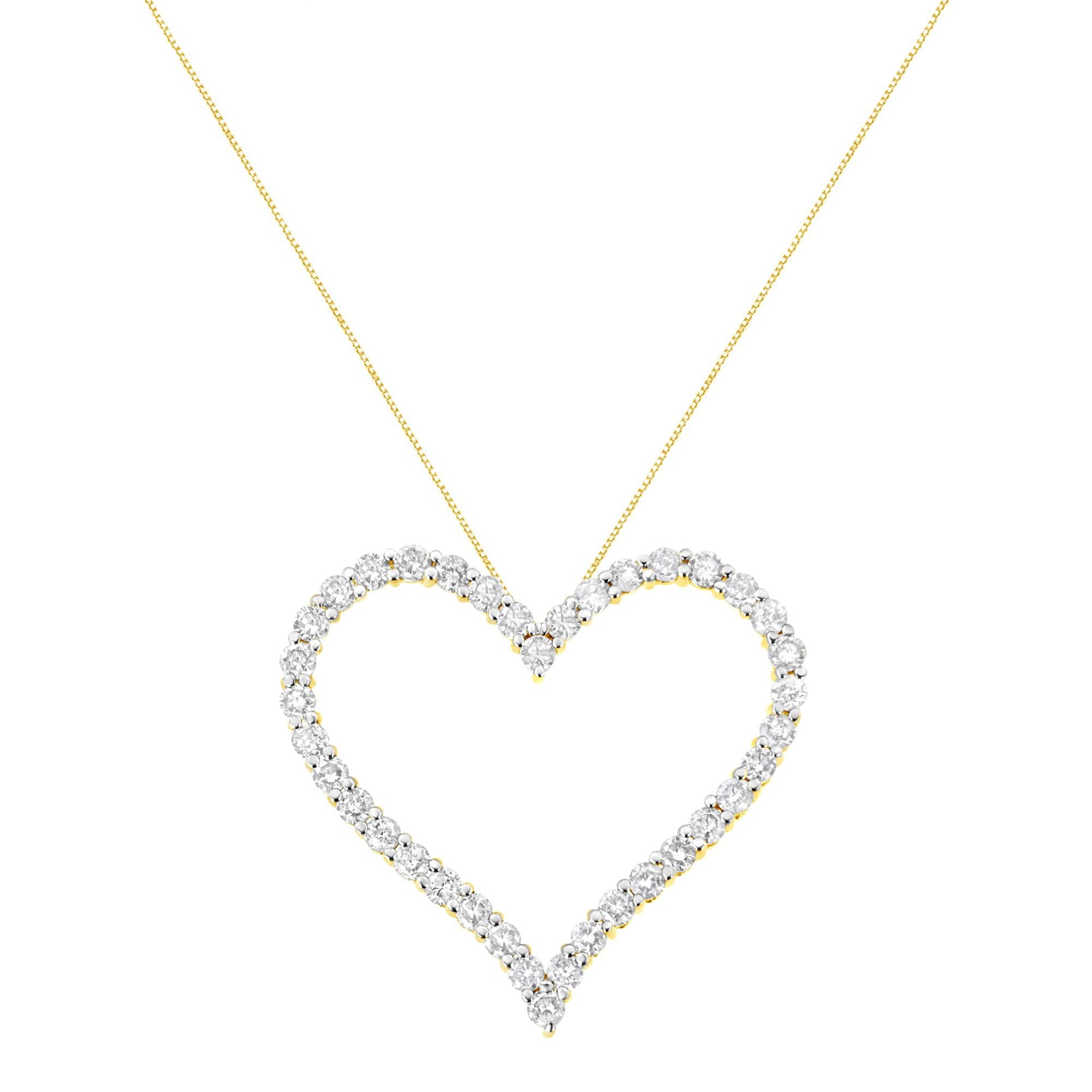 10k Yellow Gold Plated .925 Sterling Silver 3.0 cttw Round-Cut Diamond Open Heart Pendant Necklace (J-K Color, I1-I2 Clarity) - 18"-1