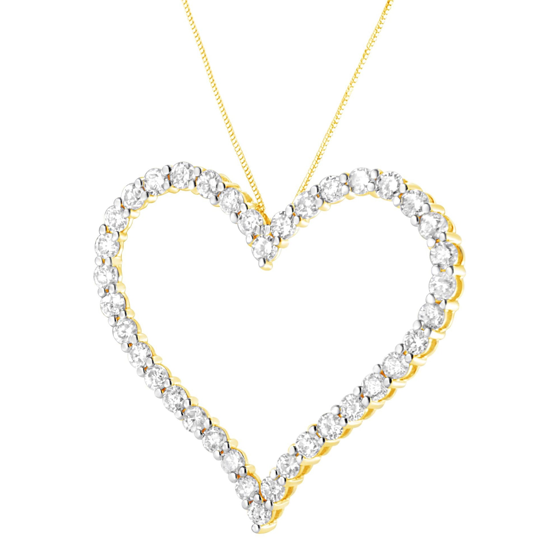 10k Yellow Gold Plated .925 Sterling Silver 3.0 cttw Round-Cut Diamond Open Heart Pendant Necklace (J-K Color, I1-I2 Clarity) - 18"-3