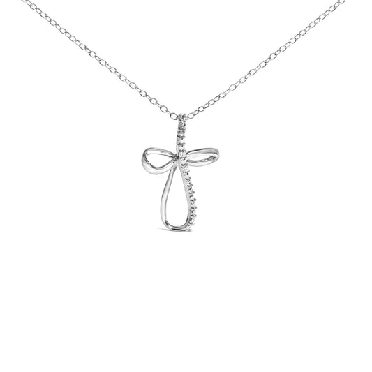 .925 Sterling Silver Diamond Accent Cross Ribbon 18" Pendant Necklace (I-J Color, I2-I3 Clarity)-0