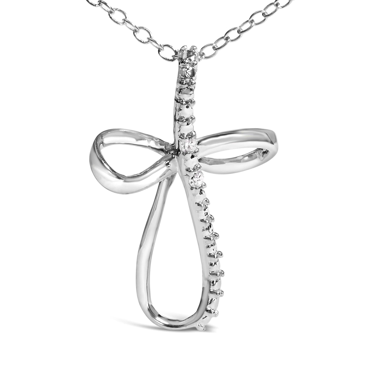 .925 Sterling Silver Diamond Accent Cross Ribbon 18" Pendant Necklace (I-J Color, I2-I3 Clarity)-2