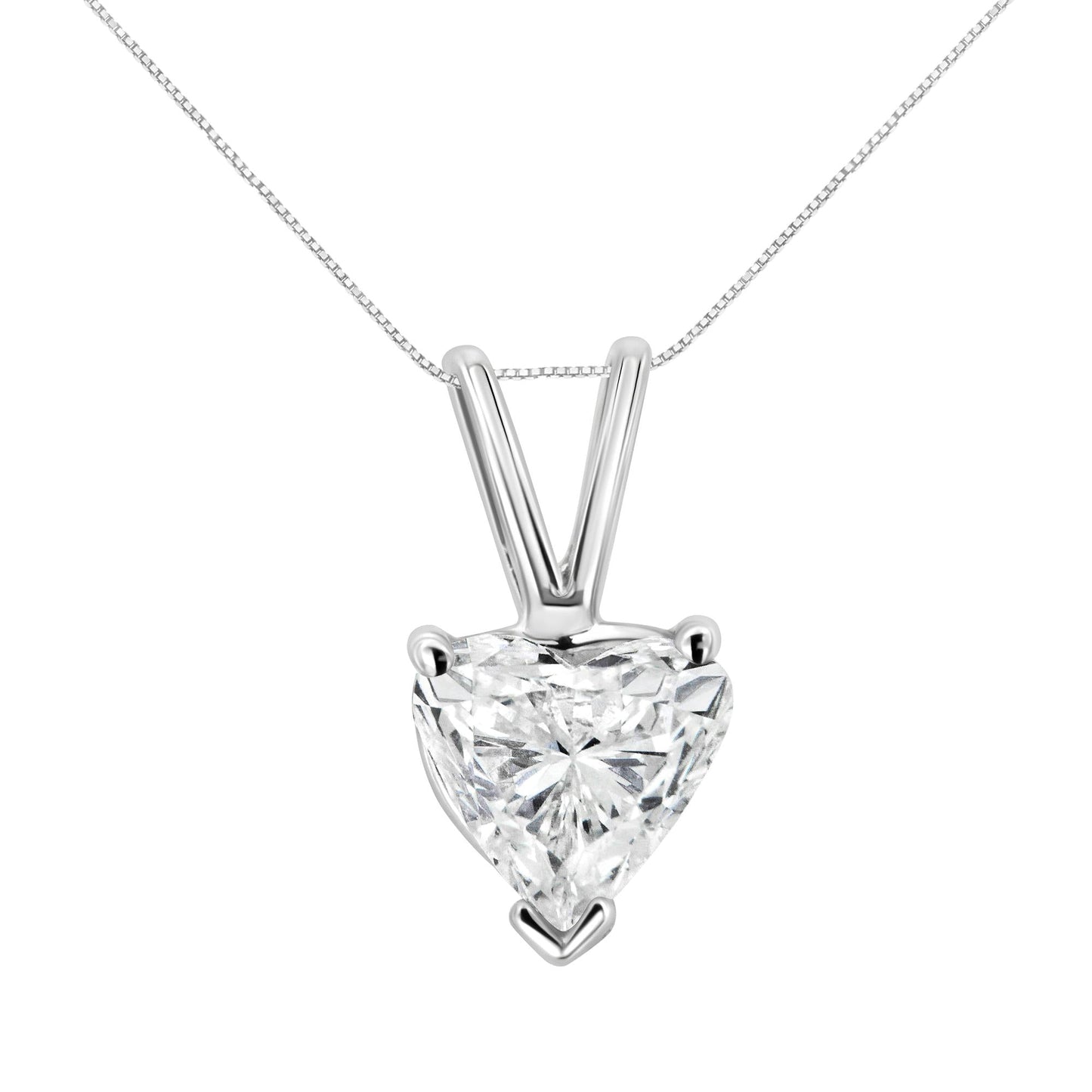 14K White Gold 3-Prong Set Heart Shaped Solitaire Lab Grown Diamond 18" Pendant Necklace (F-G Color, VS2-SI1 Clarity)-1