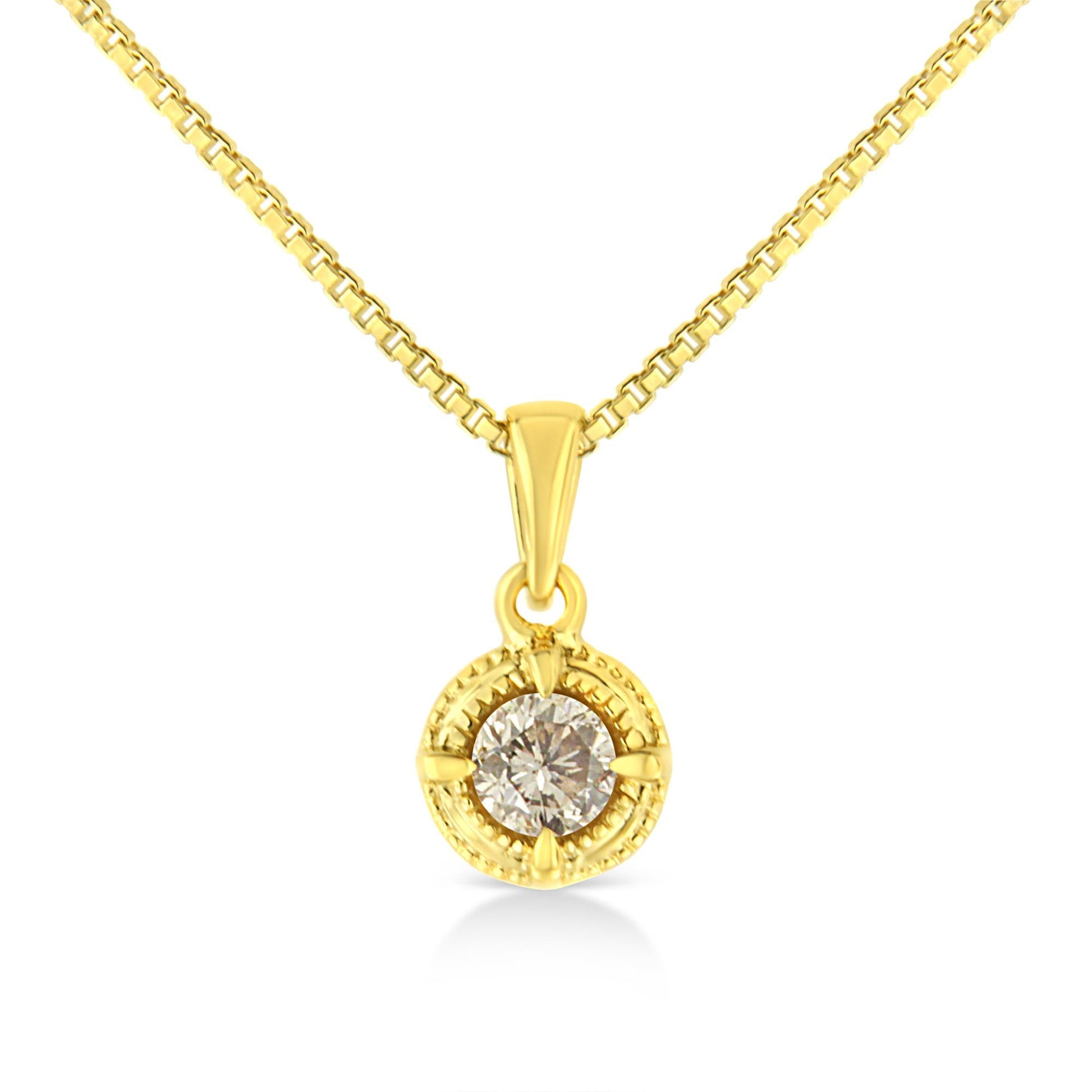 14K Yellow Gold Plated .925 Sterling Silver Brilliant Round Cut Diamond Solitaire Milgrain 18" Pendant Necklace-1