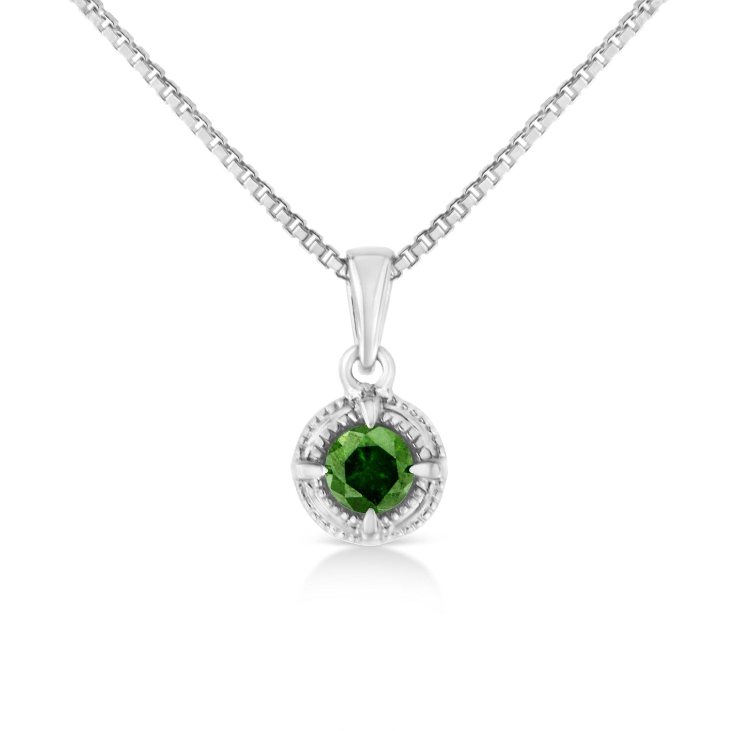 .925 Sterling Silver Treated Color Diamond Solitaire 18" Milgrain Pendant Necklace-3