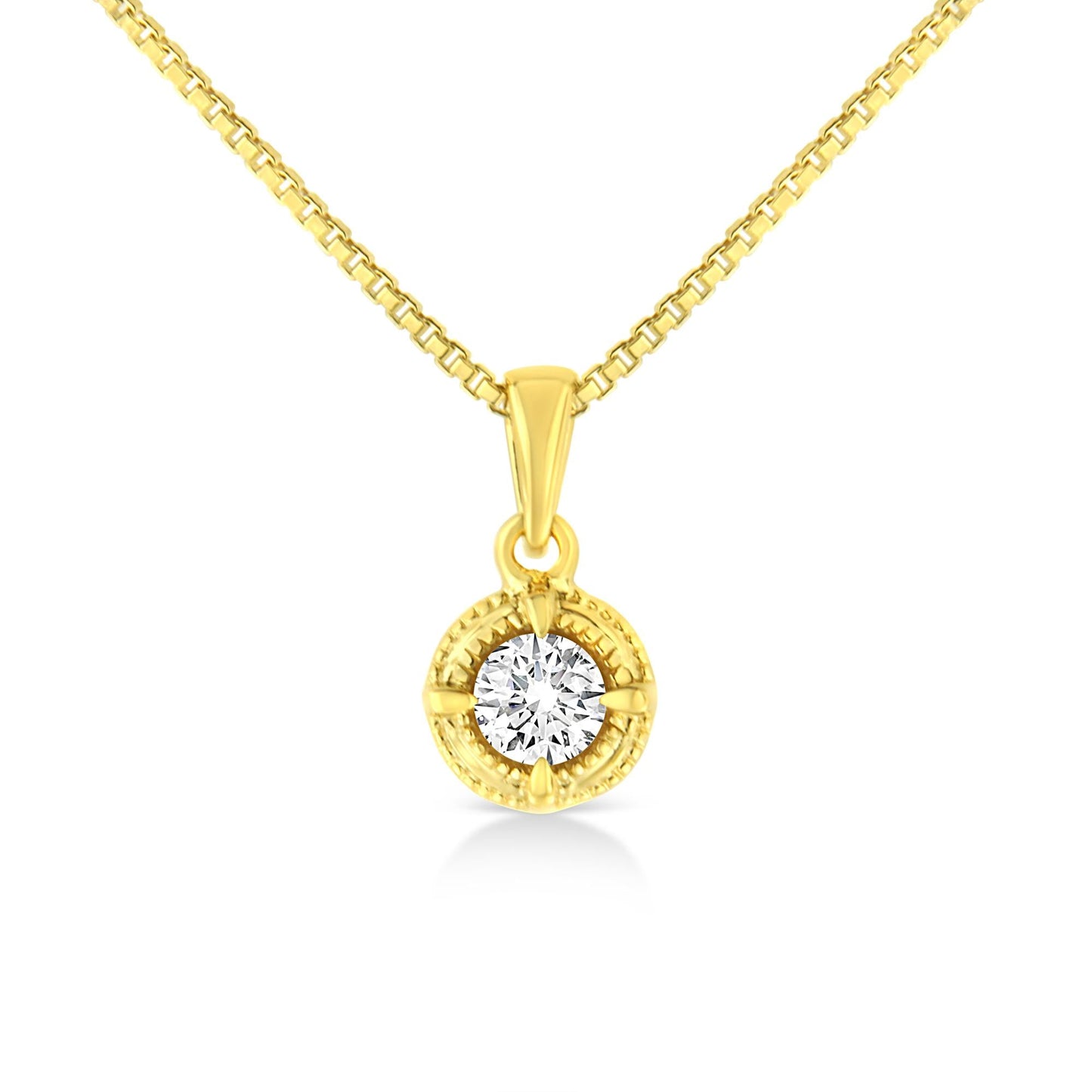 14K Yellow Gold Plated .925 Sterling Silver Brilliant Round Cut Diamond Solitaire Milgrain 18" Pendant Necklace-0