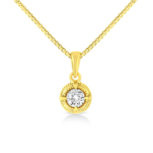 14K Yellow Gold Plated .925 Sterling Silver Brilliant Round Cut Diamond Solitaire Milgrain 18" Pendant Necklace-0