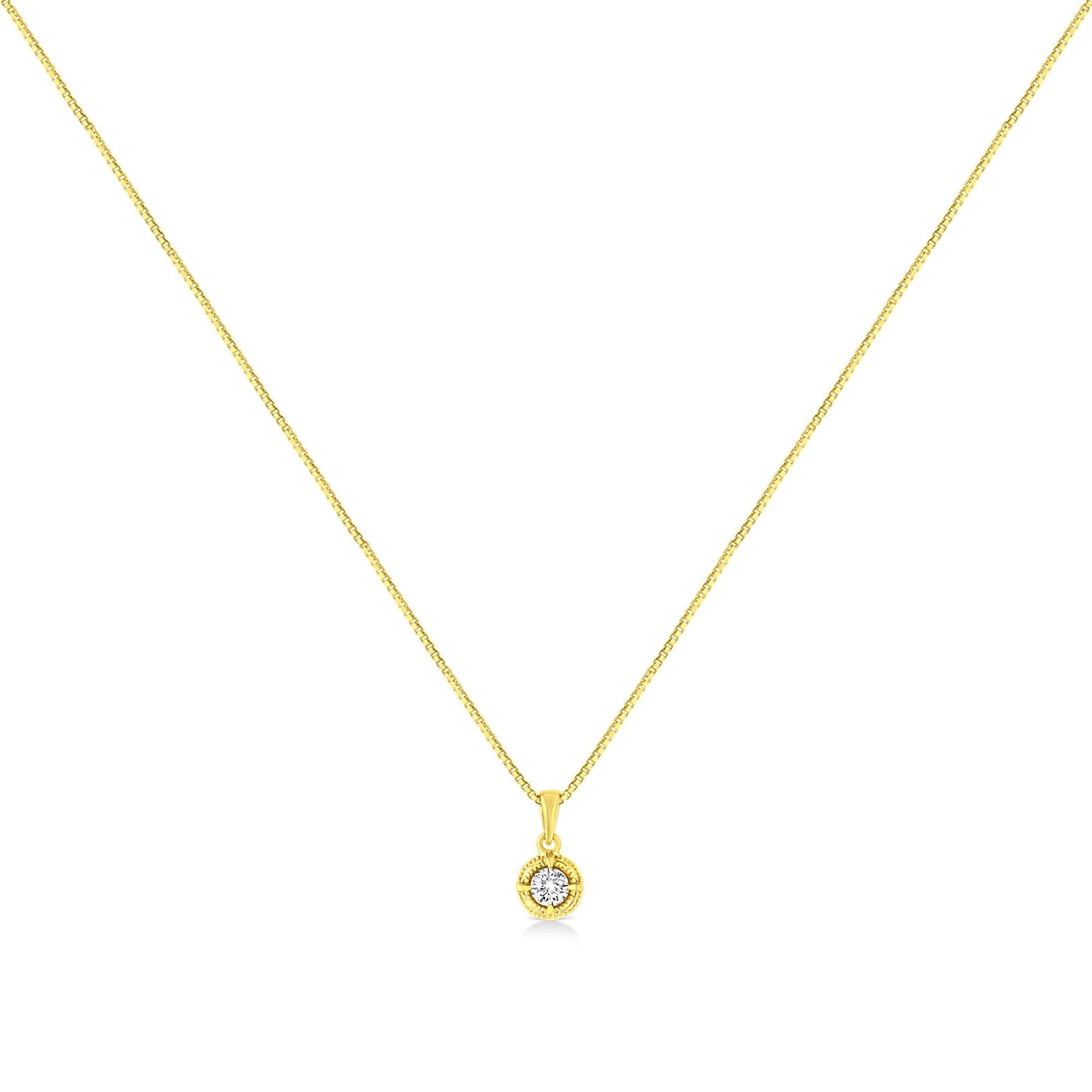 14K Yellow Gold Plated .925 Sterling Silver Brilliant Round Cut Diamond Solitaire Milgrain 18" Pendant Necklace-4