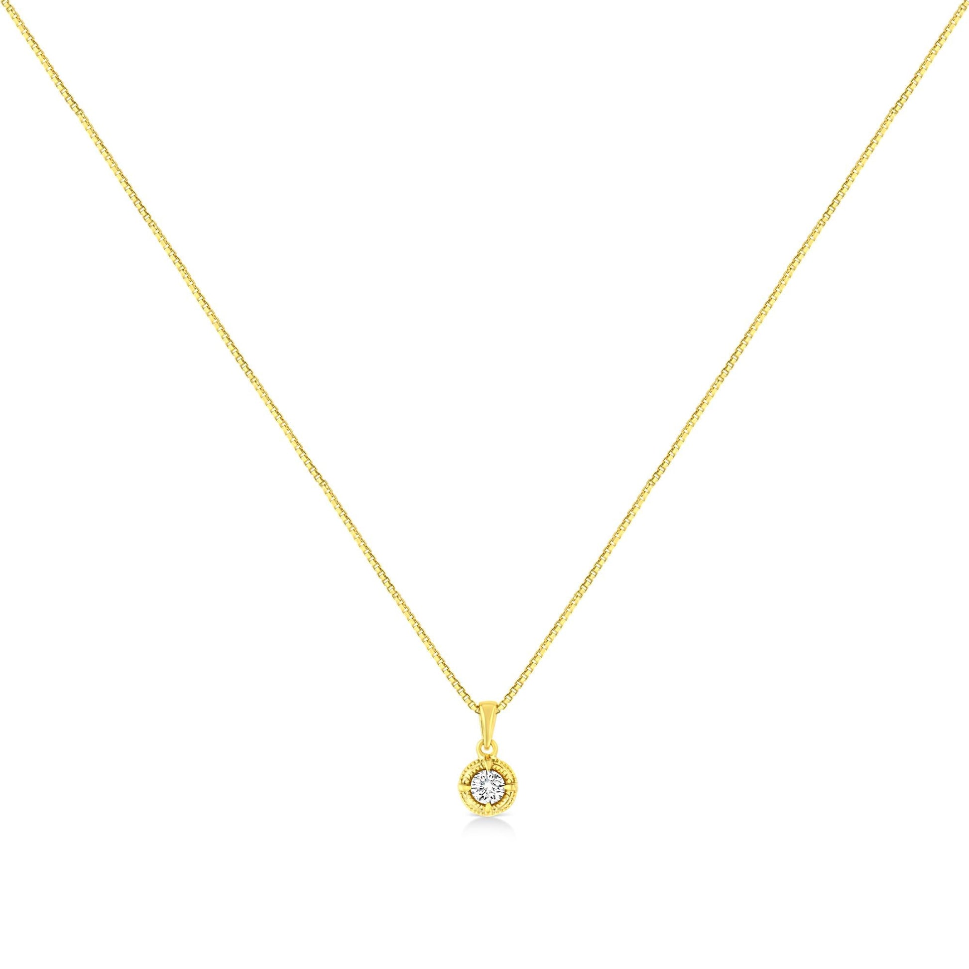 14K Yellow Gold Plated .925 Sterling Silver Brilliant Round Cut Diamond Solitaire Milgrain 18" Pendant Necklace-4