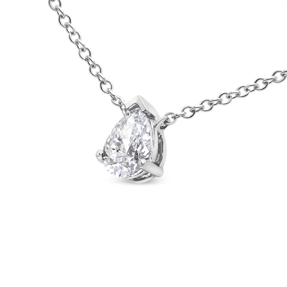 AGS Certified 14K White Gold 1/2 Cttw Diamond Pear 18" Pendant Necklace (H-I Color, VS2-SI1 Clarity)-3
