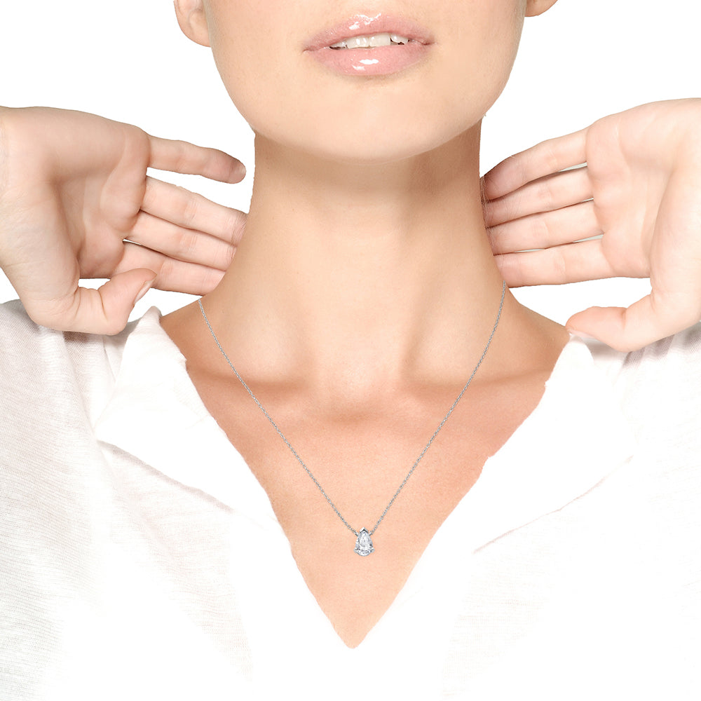 14K White Gold 1/2 Cttw Lab Grown Pear Shape Solitaire Diamond Pendent 18" Necklace (F-G Color, VS2-SI1 Clarity)-2