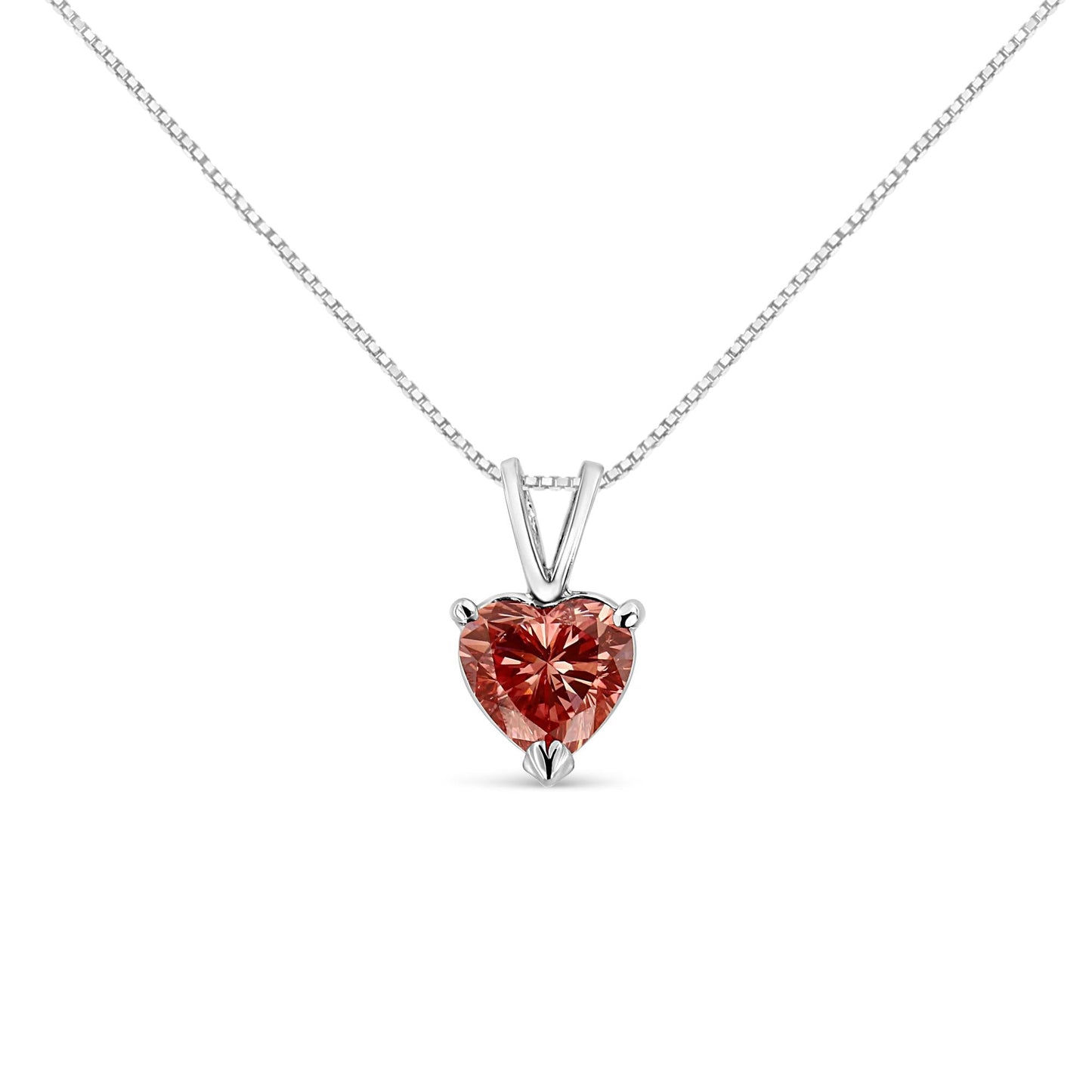 IGI Certified 14K White Gold Martini Set 1.00 Cttw Lab Grown Pink Heart Diamond Solitaire 18" Pendant Necklace (Pink Color, SI2 Clarity)-0