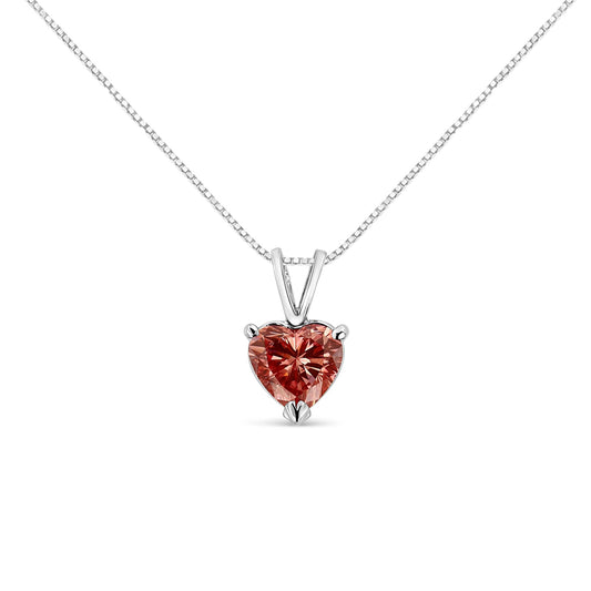 IGI Certified 14K White Gold Martini Set 1.00 Cttw Lab Grown Pink Heart Diamond Solitaire 18" Pendant Necklace (Pink Color, SI2 Clarity)-0