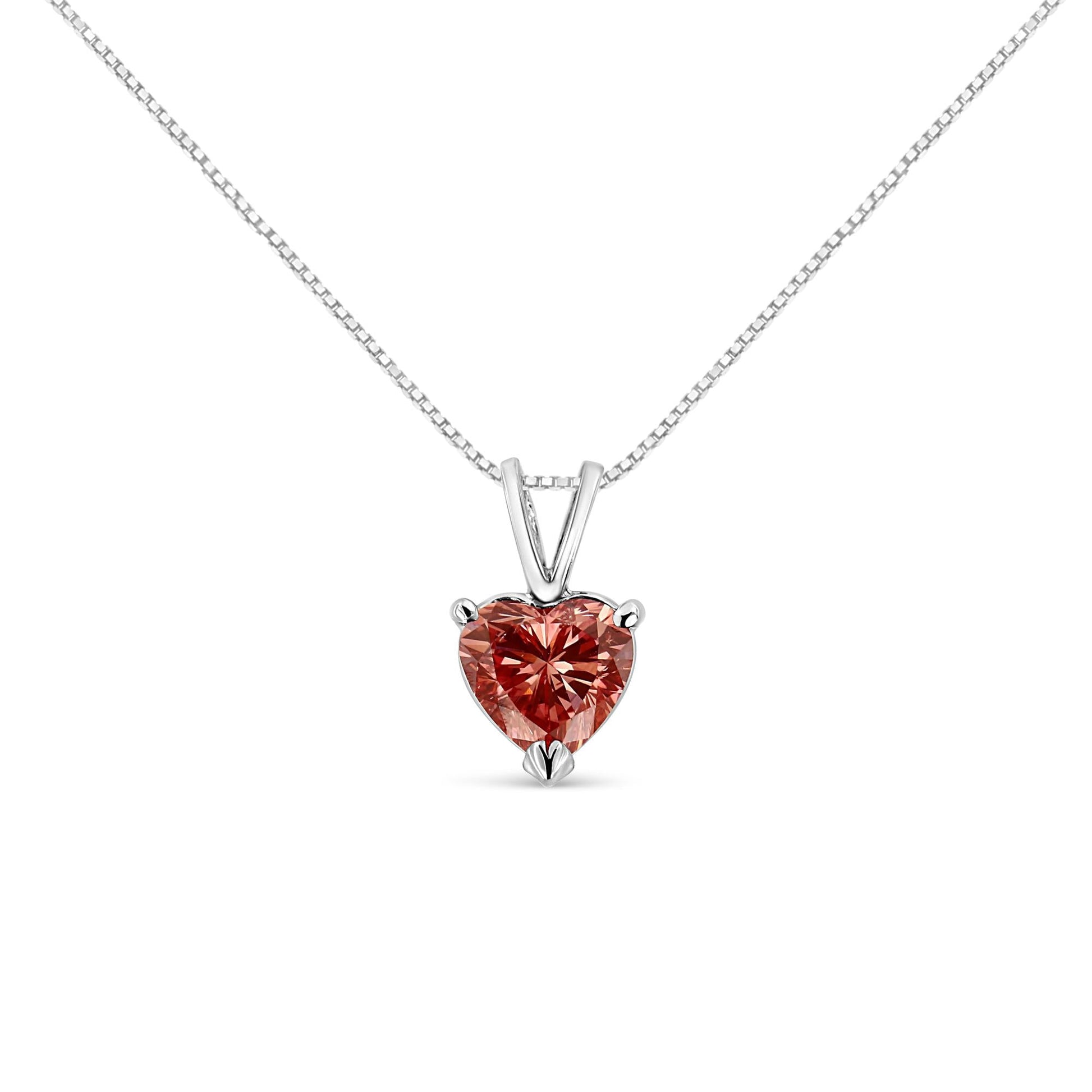 IGI Certified 14K White Gold Martini Set 1.00 Cttw Lab Grown Pink Heart Diamond Solitaire 18" Pendant Necklace (Pink Color, SI2 Clarity)-0