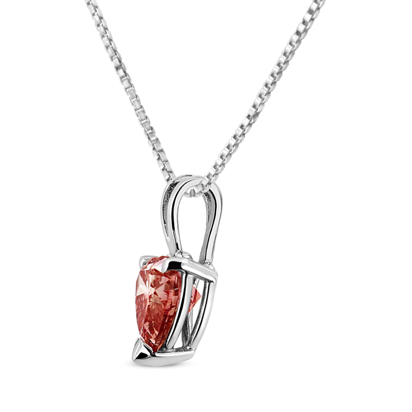IGI Certified 14K White Gold Martini Set 1.00 Cttw Lab Grown Pink Heart Diamond Solitaire 18" Pendant Necklace (Pink Color, SI2 Clarity)-3