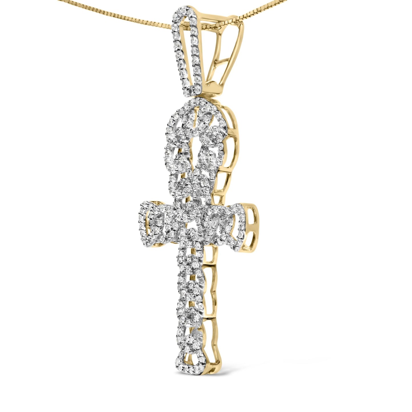 10K Yellow Gold 1.00 Cttw Ankh Cross Pendant (H-I Color, SI1-SI2 Clarity) -18" Inches-3