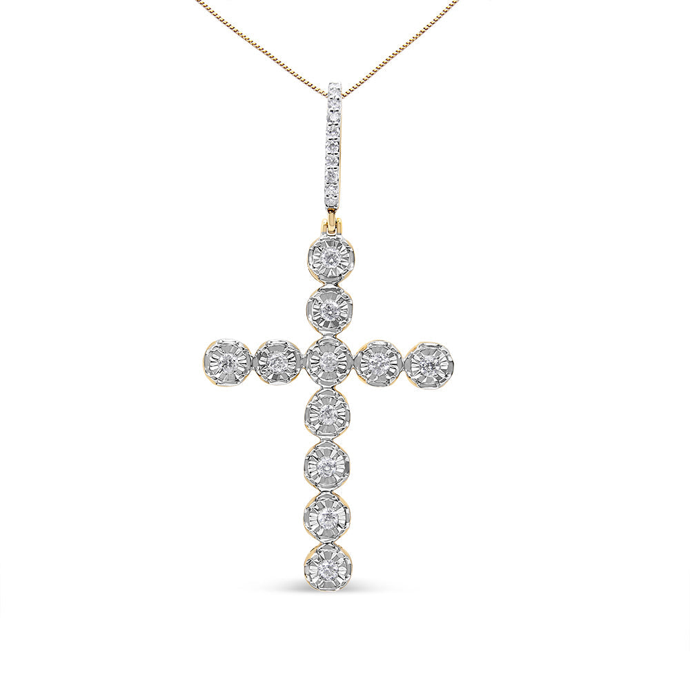 10K Yellow Gold 5/8 Cttw Miracle Set Round Diamond Circle Link Cross Pendant Necklace for Men (H-I Color, SI1-SI2 Clarity) - NO CHAIN INCLUDED-0
