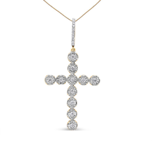 10K Yellow Gold 5/8 Cttw Miracle Set Round Diamond Circle Link Cross Pendant Necklace for Men (H-I Color, SI1-SI2 Clarity) - NO CHAIN INCLUDED-0