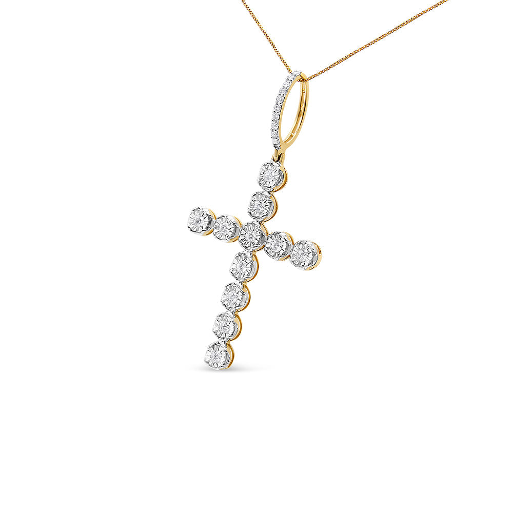 10K Yellow Gold 5/8 Cttw Miracle Set Round Diamond Circle Link Cross Pendant Necklace for Men (H-I Color, SI1-SI2 Clarity) - NO CHAIN INCLUDED-1