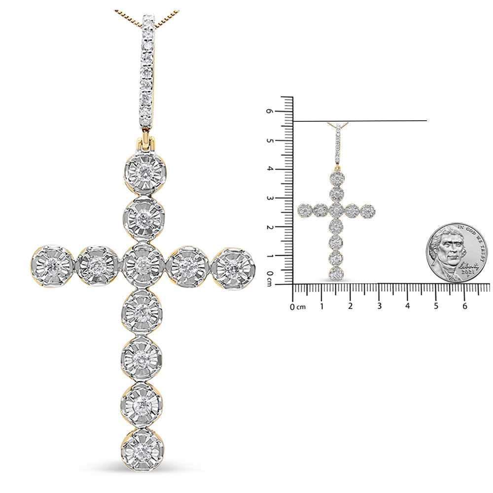 10K Yellow Gold 5/8 Cttw Miracle Set Round Diamond Circle Link Cross Pendant Necklace for Men (H-I Color, SI1-SI2 Clarity) - NO CHAIN INCLUDED-3