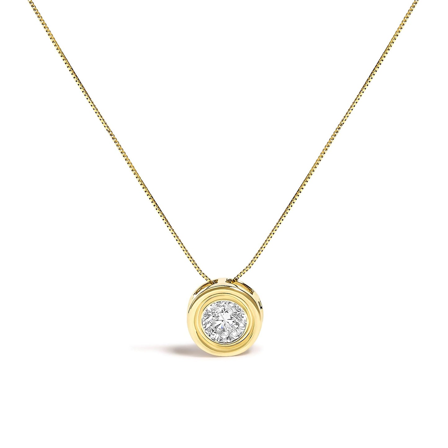 14K Yellow Gold 1 3/8 Cttw Bezel Set Round Champagne Diamond Solitaire 18" Pendant Necklace (Champagne Color, SI2-I1 Clarity)-0