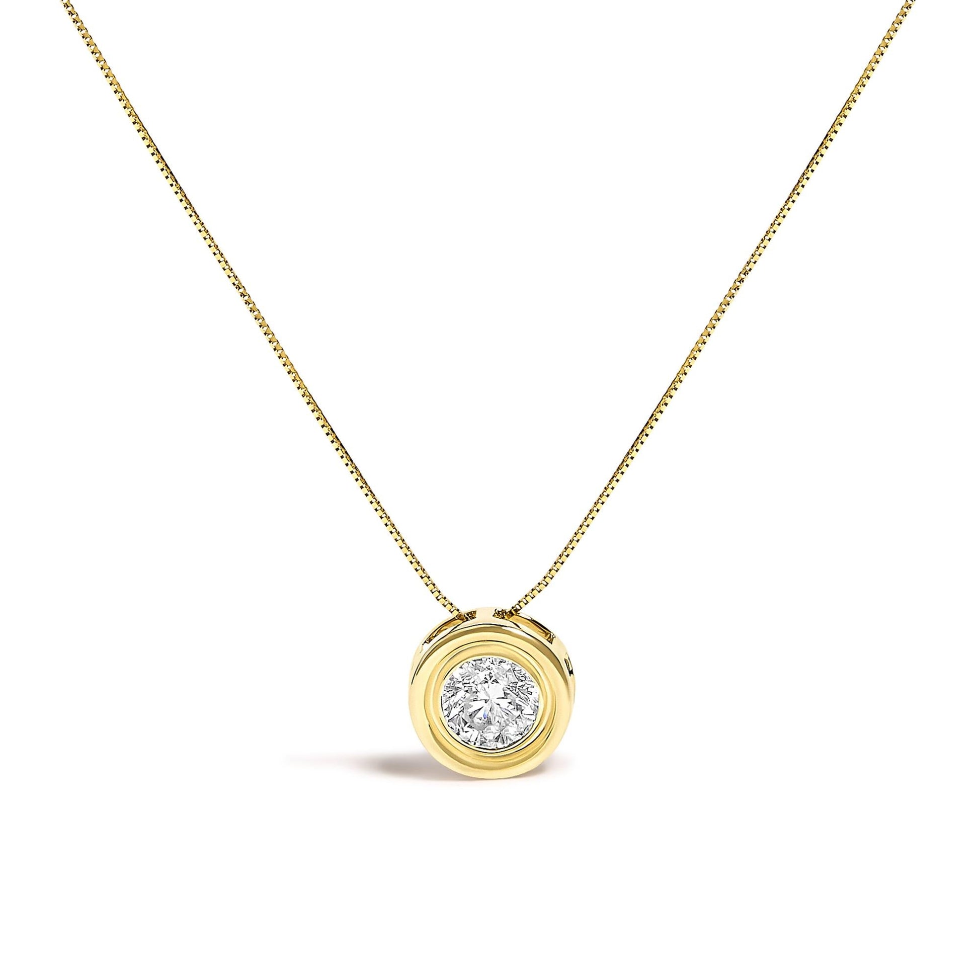 14K Yellow Gold 1 3/8 Cttw Bezel Set Round Champagne Diamond Solitaire 18" Pendant Necklace (Champagne Color, SI2-I1 Clarity)-0