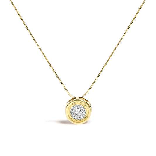 14K Yellow Gold 1 3/8 Cttw Bezel Set Round Champagne Diamond Solitaire 18" Pendant Necklace (Champagne Color, SI2-I1 Clarity)-0