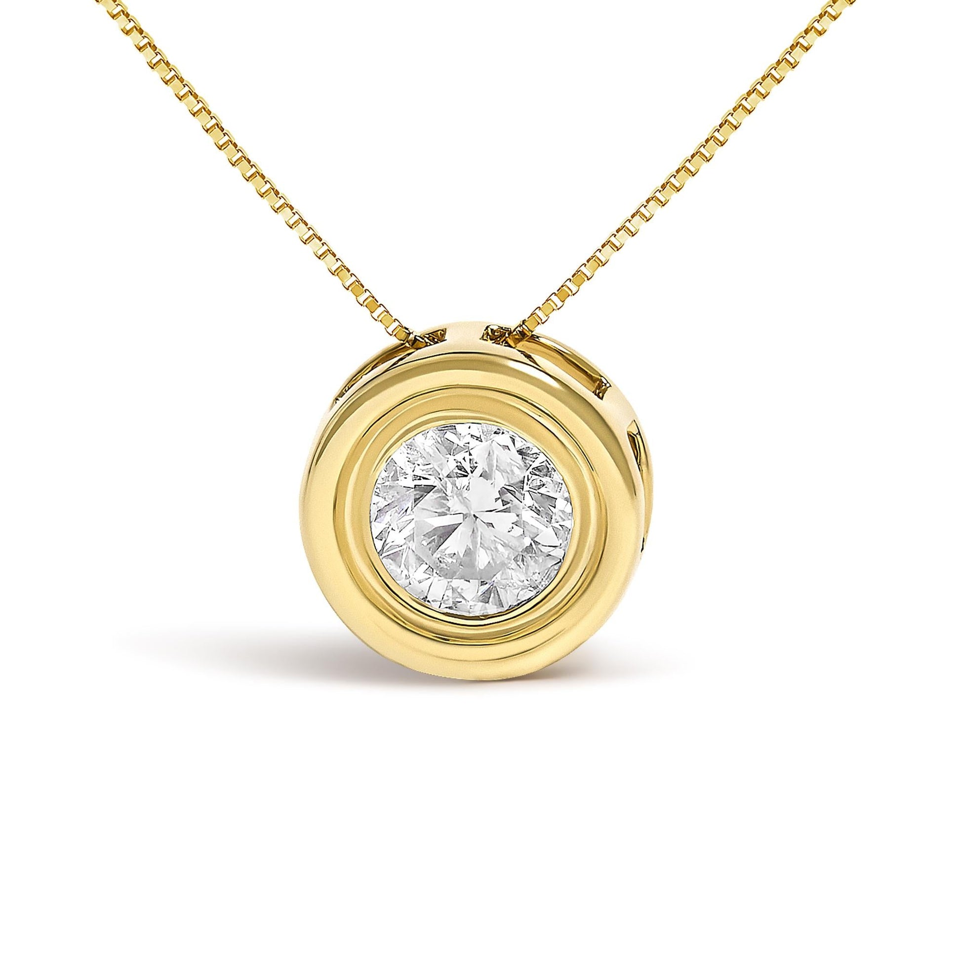 14K Yellow Gold 1 3/8 Cttw Bezel Set Round Champagne Diamond Solitaire 18" Pendant Necklace (Champagne Color, SI2-I1 Clarity)-1