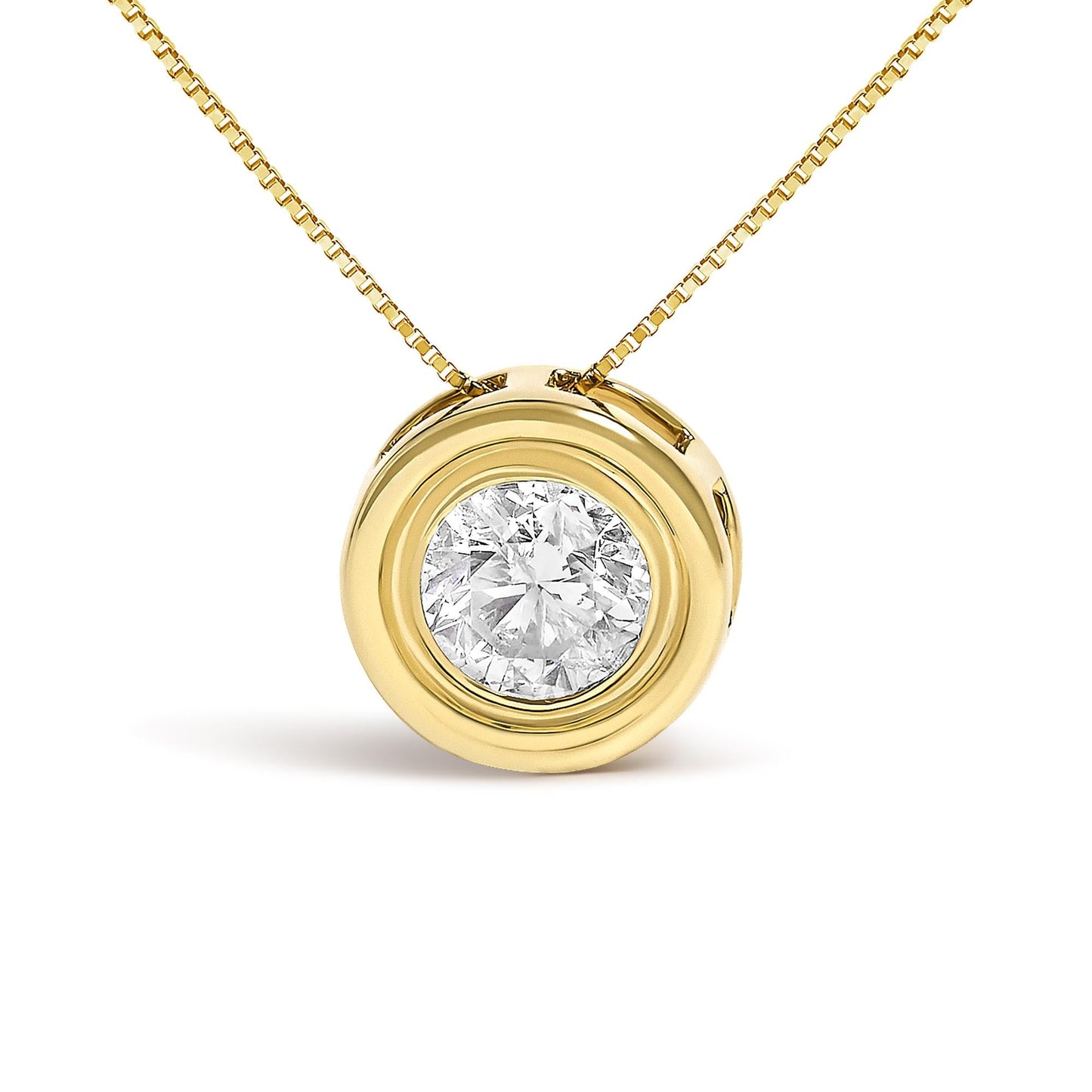 14K Yellow Gold 1 3/8 Cttw Bezel Set Round Champagne Diamond Solitaire 18" Pendant Necklace (Champagne Color, SI2-I1 Clarity)-1