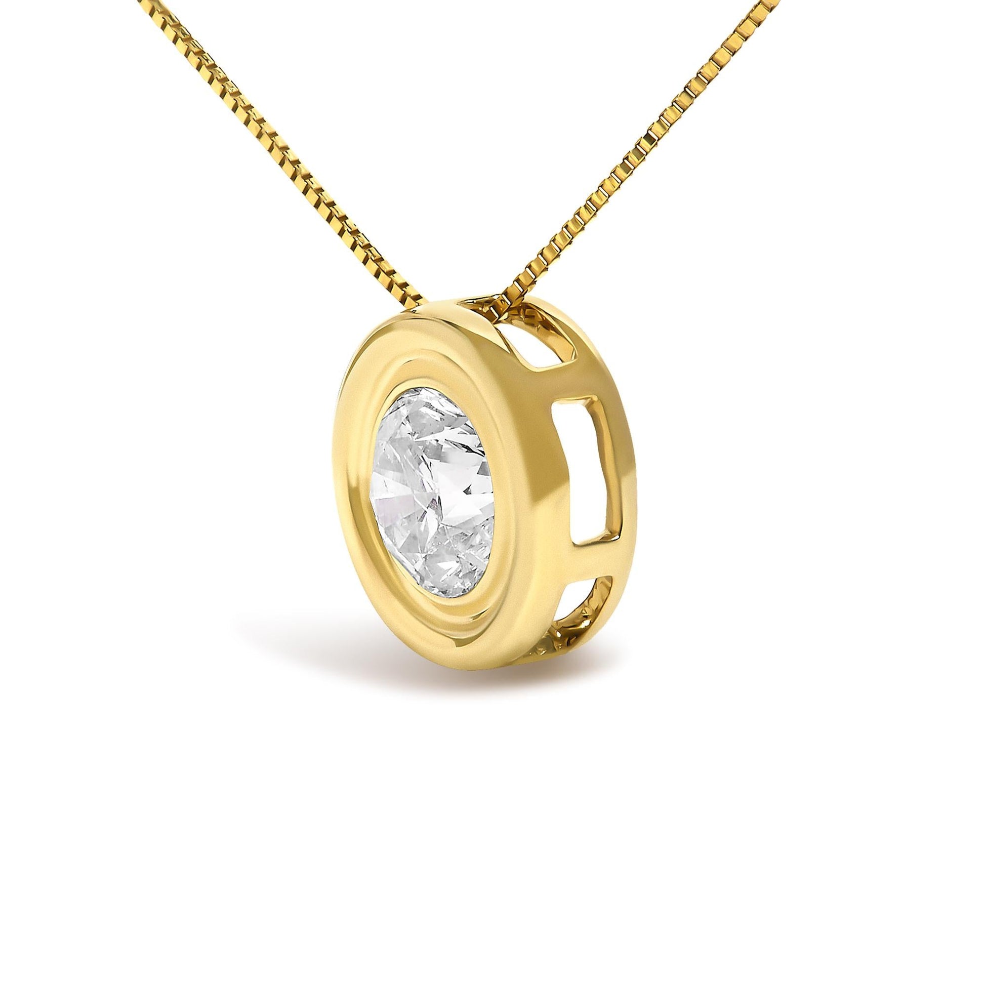 14K Yellow Gold 1 3/8 Cttw Bezel Set Round Champagne Diamond Solitaire 18" Pendant Necklace (Champagne Color, SI2-I1 Clarity)-3