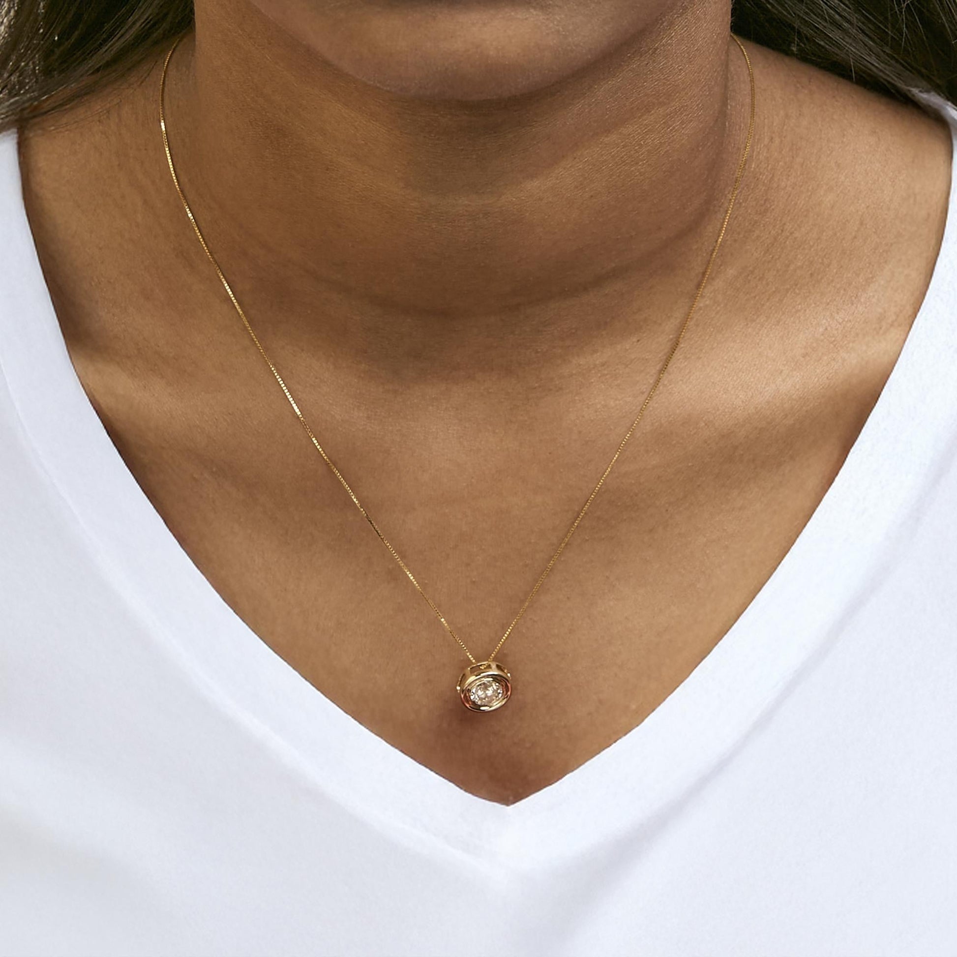 14K Yellow Gold 1 3/8 Cttw Bezel Set Round Champagne Diamond Solitaire 18" Pendant Necklace (Champagne Color, SI2-I1 Clarity)-2