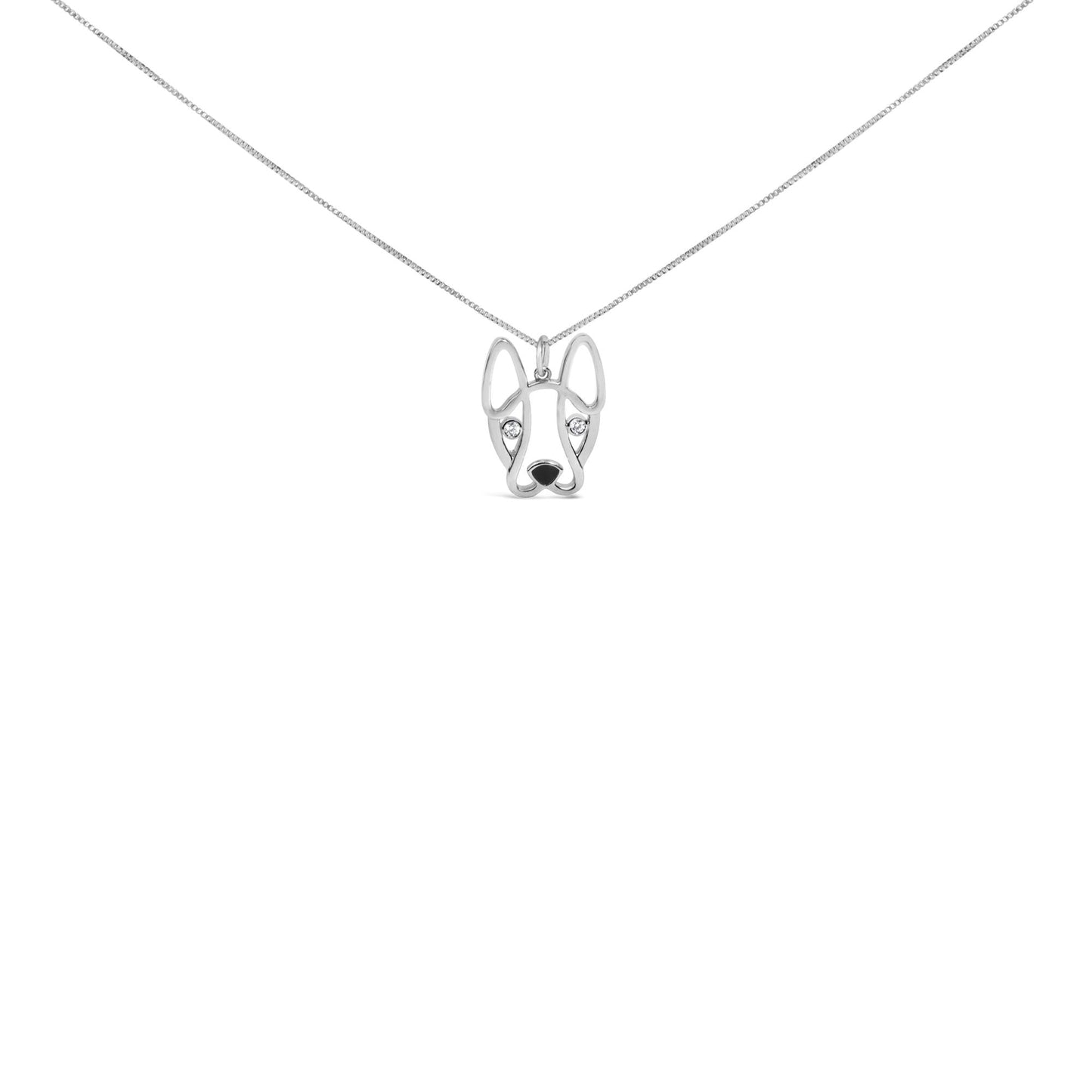 .925 Sterling Silver Diamond Accent and Black Enamel French Bullldog 18" Inch Pendant Necklace inch (I-J Color, I2-I3 Clarity)-1