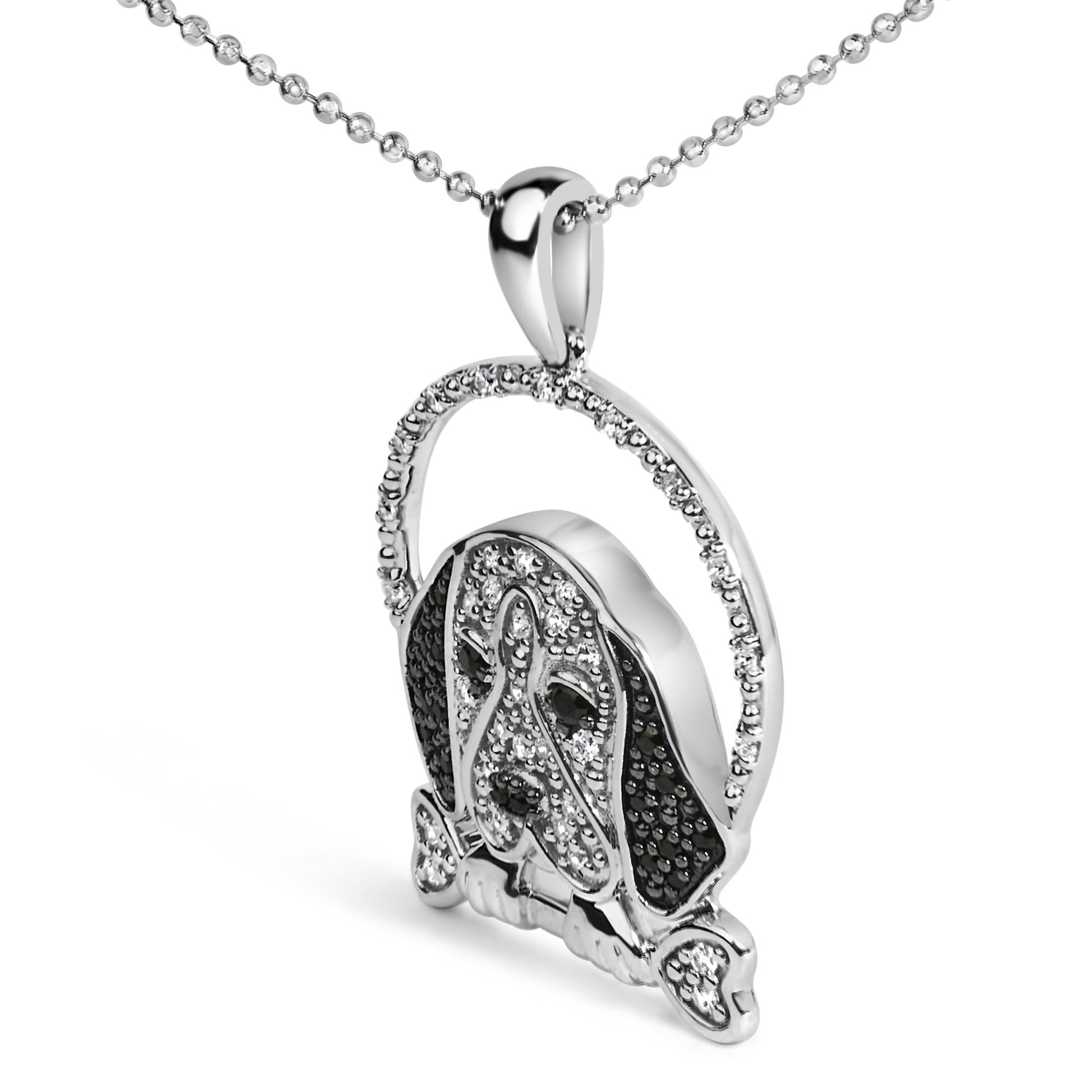 .925 Sterling Silver 1/4 Cttw White and Black Diamond Beagle Dog and Bone Pendant Necklace (I-J Color, I2-I3 Clarity) - 18" Inches-3