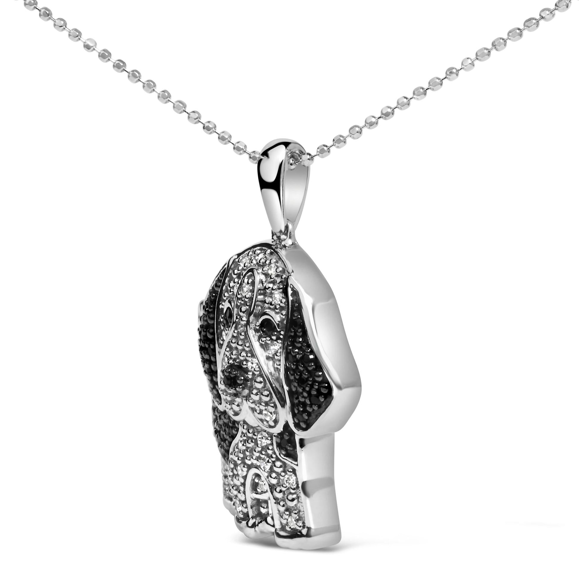 .925 Sterling Silver 1/4 cttw White and Black Diamond Dog Pendant Necklace 18 inch (I-J Color, I2-I3 Clarity)-3