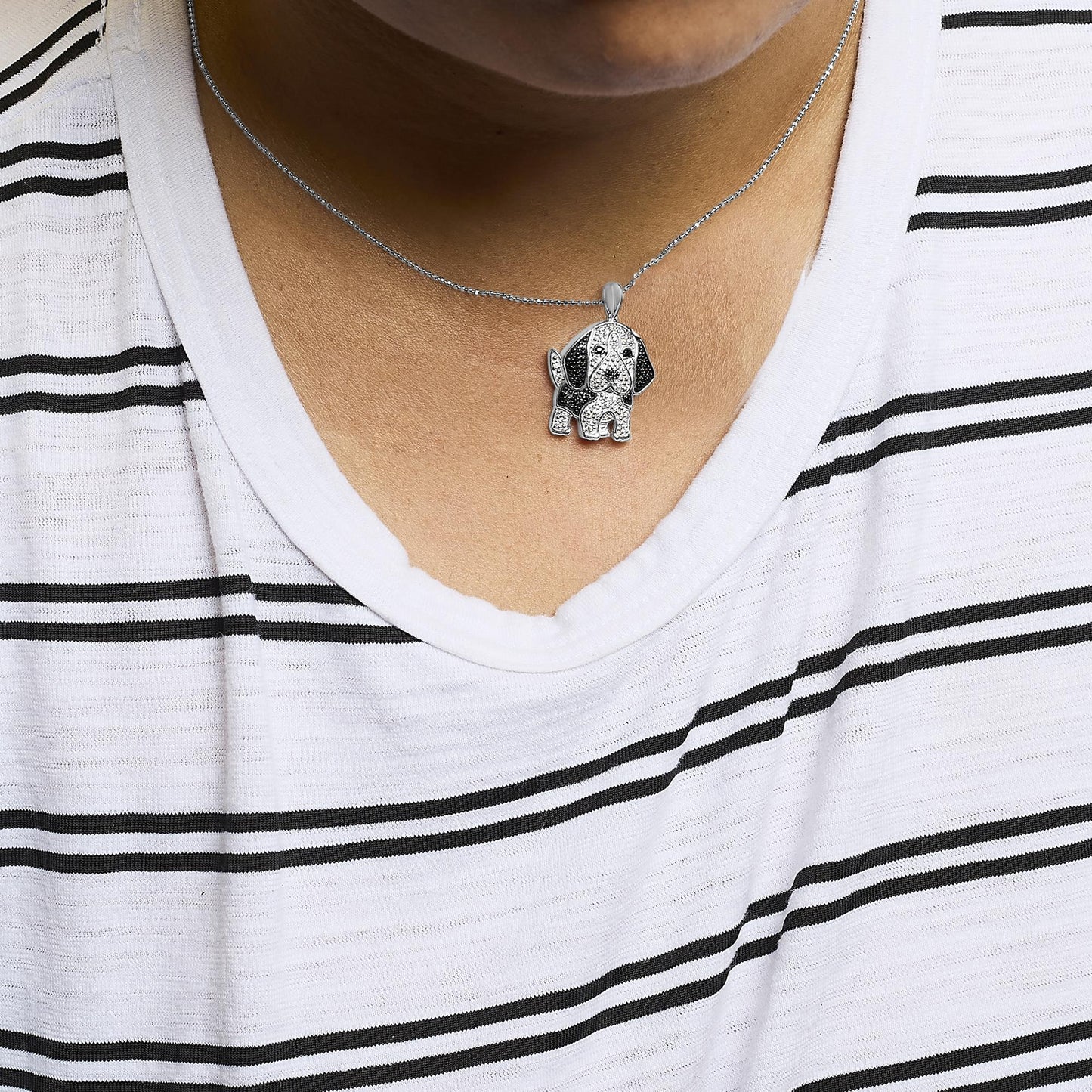 .925 Sterling Silver 1/4 cttw White and Black Diamond Dog Pendant Necklace 18 inch (I-J Color, I2-I3 Clarity)-2